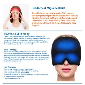 Migren kabartması hathead masaj jeli sıcak soğuk terapi baş ağrısı kemo, sinüs, boyun giyilebilir terapi sargısı için migren kabartma kapağı