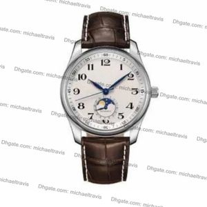 Klassische Mann Watch mechanische automatische Uhren für Männer weißes Zifferblatt braunes Lederband