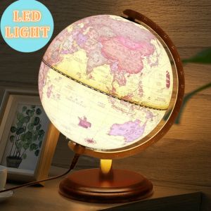 Fotoğraf 20/25cm Retro Led Dünya Dünya Küresi Haritası 360 Derece Dönen Dünya Coğrafya Haritası İngilizce Çin Masası Dekorasyon Masa Lamba