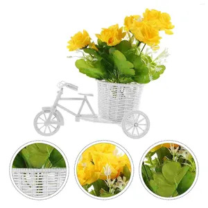 Flores decorativas Flor falsa com cesta de bicicleta decoração simulada peça de mesa artificial