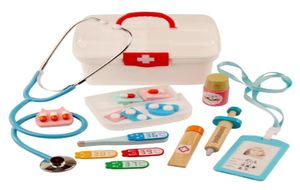 Crianças fingem brincar Doctor Toys Kids Kids Wooden Medical Simulation Medicine Chest Set para Kits Development Kits de Desenvolvimento de Interesse LJ201018360990