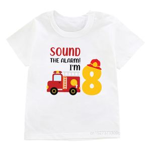 Мальчики/девочки крутой пожарный автомобиль 1-8 номеров дня рождения футболка для детей с днем рождения