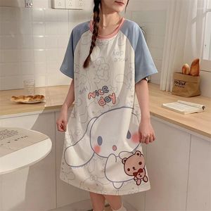 Kadın pijama yaz karikatür minimalist tek parça saç yedek gündelik kısa kollu pijama etek patchwork kollu pamuk kız