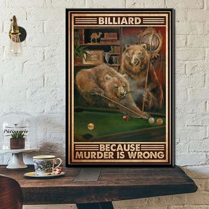 Komik Break Bear Play bilardo poster ve baskılar çünkü cinayet yanlış hayvan duvar sanat resmi tuval boyama odası ev dekor