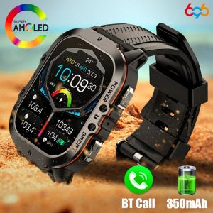 Смотреть на открытом воздухе спорт 1,96 дюйма Amoled Men Men Blue Tooth Call Smart Watch частота пульса 1ATM Водонепроницаемый браслет музыкальные голосовые помощники умные часы