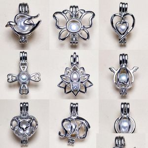 Configurações de jóias por atacado S925 Sterling Sier pendente de gaiola colar de pérolas aberta feminino de moda de moda entrega de queda de casamento dhjpr