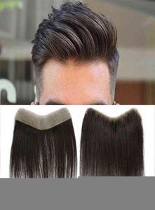 Передние мужчины Toupee 100 Human Hair Piece for Men v Style Front Toupee Wig Hair Hair с тонкой кожей натуральной линии рода волос Toupee H22048794819