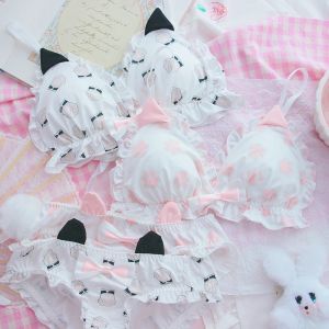BRAS Japon Kawaii Okul Kız Sütyen ve Panty Set Push Up Lingerie Pembe Sütyen Anime Stil Lolita iç çamaşırı Seti Dropshipping