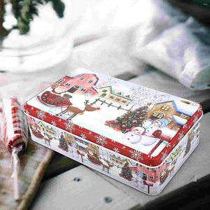 Depolama Şişeleri Tinplate Candy Tin Noel Kutusu Metal Kurabiye Konteyneri Noel Dekor