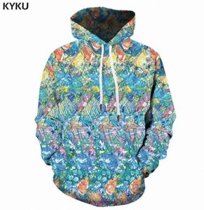 3D Hoodies Anime Sweatshirts Erkekler Psychedelic Hooded Rahat Komik 3d Baskılı Okyanus Sweatshirt Baskılı Balık Hoodie Baskı H09098100024