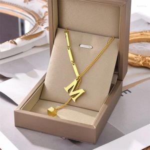 Anhänger Halsketten Anfangsbuchstaben Edelstahl Halskette für Frauen Mode Gold Farbkette A-Z Alphabet Schlüsselblatt Schmuck Geschenk