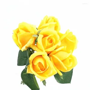 Flores decorativas Rose Bud Mini Bouquet (6 PCs) Coating de látex Real Touch pareça pétalas molhadas 25 cm Peony Artificial Flower Wedding Party -