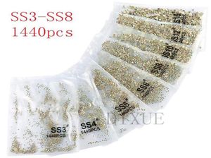 SS3SS8 1440pcs Clear Crystal AB Gold Flack 3D не Fix Flatback Nail Art Demoration