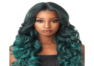 Woodfestival Green Wig Long Curly Synthetic Natural Wavy Wigs Black Ombre Hair Women Fashion2049078