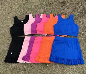 LU-L2239 Çocuk Yoga Sütyen ve Yoga Etek Kıyafetler Kızlar Spor giyim Fitness Sütyen Etekleri Elastik Yoga Set Tenis Etekleri Çalışan Kızlar