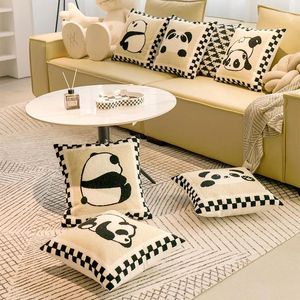 Yastık modern minimalist panda pamuk atma yastıklar işlemeli tuval sevimli kare dekor ev oturma odası kanepe çantası
