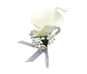 Dekoratif Çiçek Çelenk Calla Lily Broş Düğün Partisi Dekor Gelin Nedime Kafes Damat Boutonniere Kadın Erkekler Pin SUI8264656