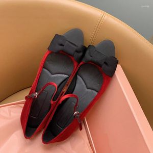 Elbise Ayakkabı Sıradan Tasarımcı Seksi Lady Kadın Kırmızı Kadife Efekt Yay Yuvarlak Ayak Kemeri Maryjane Düz Rahat Balo Akşam