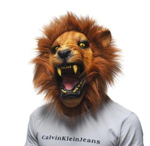 Halloween Props Adult Angry Lion Head Masks Animal Full Latex Masquerade Birthday Party Mask Face Dress1308633