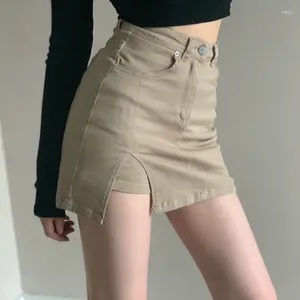 Юбки 2024 Женская летняя мини -мини -стильная каваи -малышки сексуальная джинсовая юбка Женщины Slit Midi Jean с шортами Ladies Solid Slim