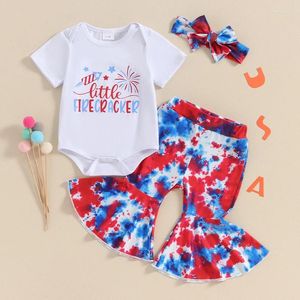 Giyim Setleri 4 Temmuz Bebek Kız Giysileri ABD T-Shirt Romper Stars Stripes Flare Pants Bebek Vatansever Kıyafetler Set