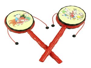 Çin Geleneği Bebek Çocuk Geleneği Karikatür El Çan Oyuncakları Ahşap Çıngırak Davul Müzik Enstrümanı Geleneksel Çıngırak Davul Spin Toys5111122