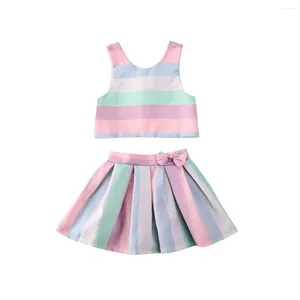Наборы одежды 2pcs Born Girl Плиссированная юбка для юбки Полоса