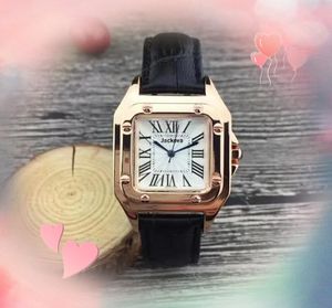 Shinny Womens Küçük Boyutlar Üç İğne Tasarımı Kuvars Pil Yüksek Kaliteli Lüks İnek Deri Kemer Saat Moda Meydanı Tank Roman Saat Montre De Luxe Hediyeler