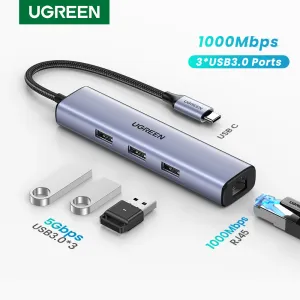 Kartlar Ugreen USB C Ethernet Hub USB3.0 1000Mbps Dizüstü bilgisayar için Gigabit Ağ Kartı Nintendo Anahtarı USB ETERNET ADAPTER USB USB'ye RJ45