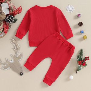 Giyim Setleri Toddler Boy Boy Kız Noel Kıyafet Jolly Pullover Sweatshirt Uzun Pantolon 2 PCS Waffle Kış Giysileri