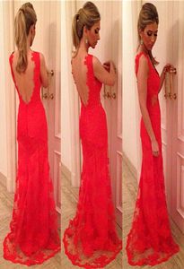 Gerçek görüntü vestidos de baile aplike kesilmiş sırtsız kırmızı dantel balo elbiseleri 2015 Elie saab uzun deniz kızı gece önlük 7089123