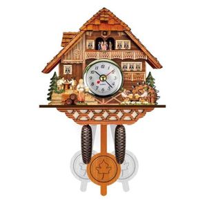 Антикварная деревянная кулочка настенные часы птица время свинг -сигнал тревога, чтобы посмотреть на дом украшение H09225981816