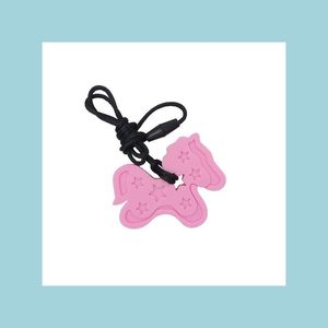 Подвесные ожерелья пони Пони прореживание Sile Thette Corne Daby Chew Toy Food Grade Sil Horse Corm Sensory Chewelry с каплей шнур.