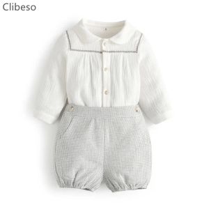 Şort İspanyol Bebek Giysileri Küçük Erkek Kız İspanya Toddler Erkekler Pamuk Takım Çocuklar Uzun Kollu Beyaz Blouese+Şort Kıyafetleri