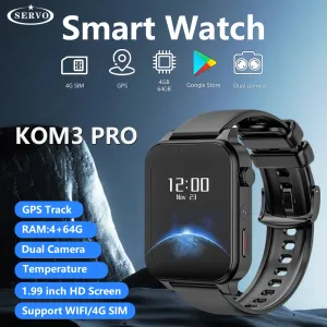 Смотрите 4GB 64GB 1.99IN 4G Smart Watch Men Sim Sim Sim SIM -слот с двойной камерой телефон Wi -Fi GPS Ultra Smart Wwatch Google Play Store Games Games Kom3