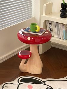 Yaratıcı mantar sehpalar reçine mobilya ev oturma odası kanepe yan köşe masa yatak odası sevimli kırmızı küçük başucu masası