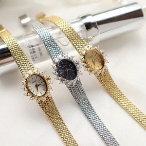 Kol saatleri 18k altın vintage oval kadran kuvars kol saati su geçirmez örgü bant bilezik halka zincir elbise bayanlar en iyi hediye saati reloj