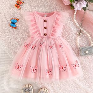 Kız Elbiseler Focusnorm 3 Renk Yaz Çocukları Kızlar Prenses Elbise 0-4y fırfırlı kolsuz düğme ön 3D Kelebek Tül Partisi