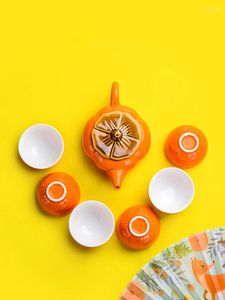 TeAware Setleri Seramik Persimmon Çay Seti Ev Şeyleri İstekli Kupa Tapı Çaydan Çaydan Anti-Scald Maker Japonca