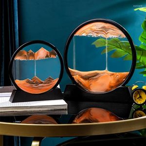 Dekoratif figürinler 12 inç 3d derin deniz kum manzarası hareketli kum sanat resim yuvarlak cam hareketli ekran akan çerçeve ev aksesuarları için