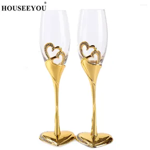 Винные бокалы Houseeyou в форме сердца красное стекло высокое хрустальное золото золото серебро серебро двойной чашки подарки на день рождения подарки свадебное украшение