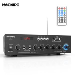 Усилитель Neohipo AM02 300W Bluetooth AV Power усилитель 2 канал Audio Audio Asio Aspelivers Dc 12V 110V/220V Поддержка FM SD USB 2 MIC MIC