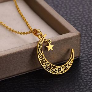 Kolye Kolyeler Hilal Moon Star Cazibe Kolye Paslanmaz Çelik Takı Altın Renk Göksel Doğum Günü Hediyeleri Kadın Moda Aksesuarları