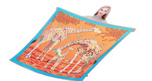 New Swill Silk Silk Women Women Animal Giraffe Printing Square Scarves Wrap Wrap Fan Full Fould Hijab Shawl Neckerchief 130136001082