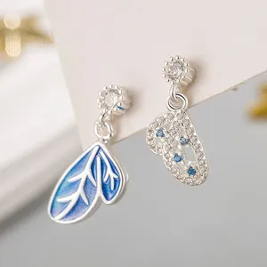 Saplama küpeleri terling gümüş renk mavi yarım kelebek kulak çubukları kadın moda takı
