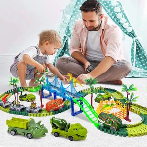 Dinosaur Magic Clactbing Track Toys-Train Train Playset Playset Dinosaurs Engineering Toys Race Car для Old Boy Girls 240329