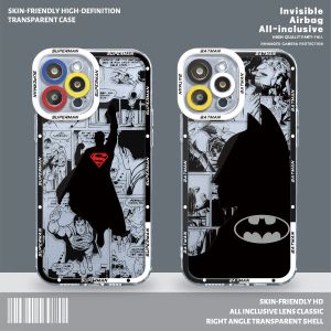 Clear Case для iPhone 14 15 Pro Max 8 6 7 плюс 11 12pro SE 2020 XR 13 Mini XS MAX Transparent Cover S-Superman B-Batman Heroes