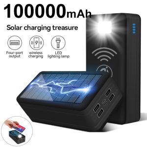 Banks 100000mah Power Bank Magnetic Wireless Super Fast Charge 2.1a Солнечная зарядка 4USB PowerBank для xiaomi iPhone15 Portable Battery