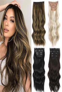 AISI HAAR Synthetic 4pcs/Set Long Wavy Hair Extensions Clip in Ombre Blonde dunkelbraune dicke Teile W2204018559351