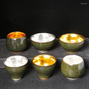 Çay Bardakları Yaldızlı Altın ve Gümüş Kupa Çay Fincanı Infuser Tibet Teware Gaiwan Çin Seramik Töreni Chawan Tureen Kase